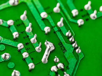 iStock-1835635545-solder-PCB-400×300 Gros plan sur un circuit imprimé