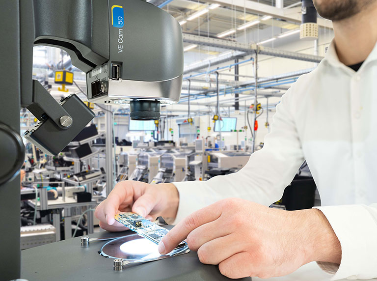 PCB board inspection under digital microscope